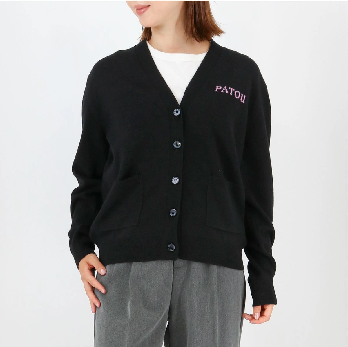 ロゴカーディガン　KN3068041 長袖 V COLLAR PATOU CARDIGAN Vネック セーター ウール カシミア ニット ブランド