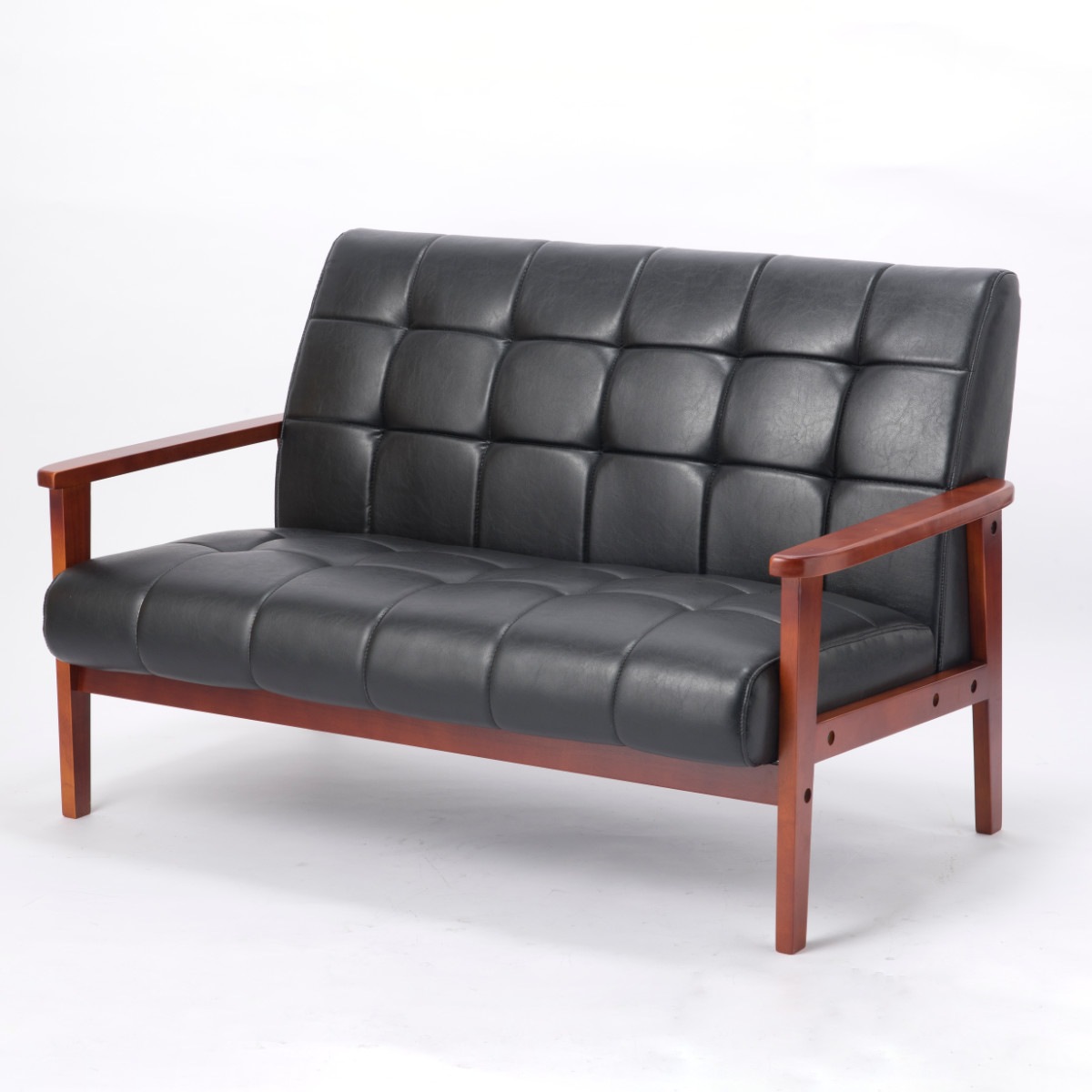 ソファ 2人掛け 幅122cm 木肘 レザーブラック ラニット PVCレザー レザー調 合皮 合成皮革 天然木 木製 ひじ掛け ブラック 黒 リビング シンプル ビンテージ調 ヴィンテージ調 21,371円