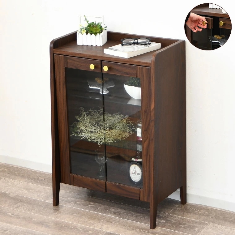 キャビネット ガラス扉 おしゃれ 木製 3段 幅60 ガラス 開き戸 コンパクト テレビ 完成品 サイドボード キャビネット ルーター収納 収納 リビング 小さい ミニ モダン