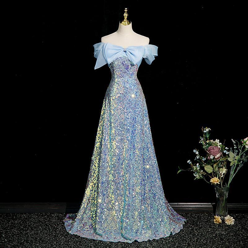 ワンピースドレスドレス女性のためのドレスバンケット気質2025学生の日ブルースパンコールワンショルダーアート試験ドレス