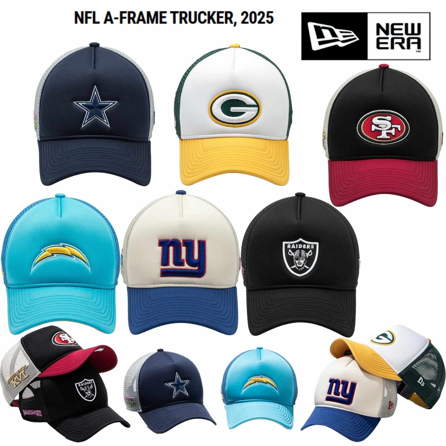 NFL A-FRAME TRUCKER, 2025 NFL Aフレーム トラッカー ボールキャップ コレクション カップル帽子 刺繍ロゴ ブリム帽子 メッシュボールキャップ 夏ボールキャップ 4,827円
