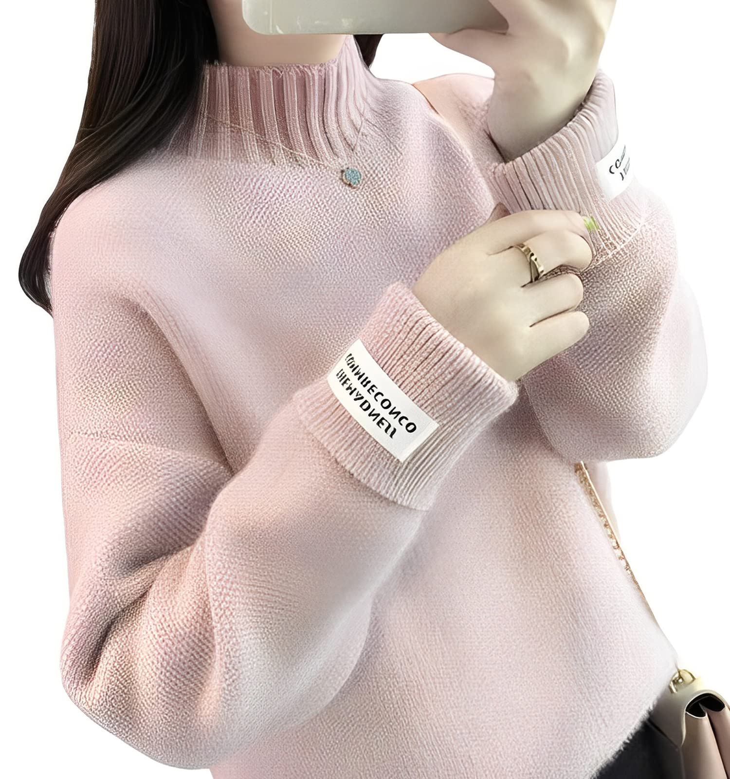 [セカンドルーツ] ふわふわ タートル ニット あったか ロゴ セーター 秋冬 冬 シンプル ふんわりニット カジュアル 通勤 かわいい 可愛い オシャレ プルオーバー トップス モコモコ ゆるニット