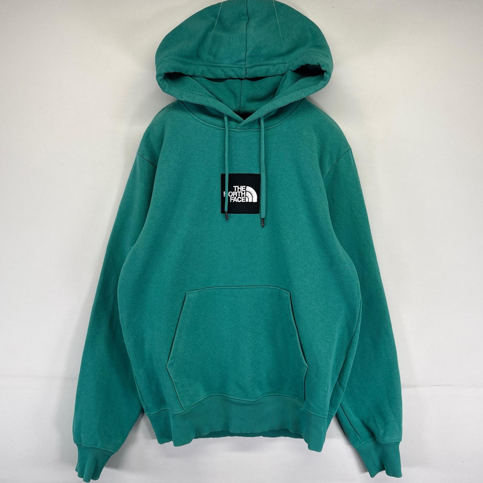 古着 パーカー スウェット ボックスロゴ刺繍 プルオーバー 厚手 S グリーン系 メンズ