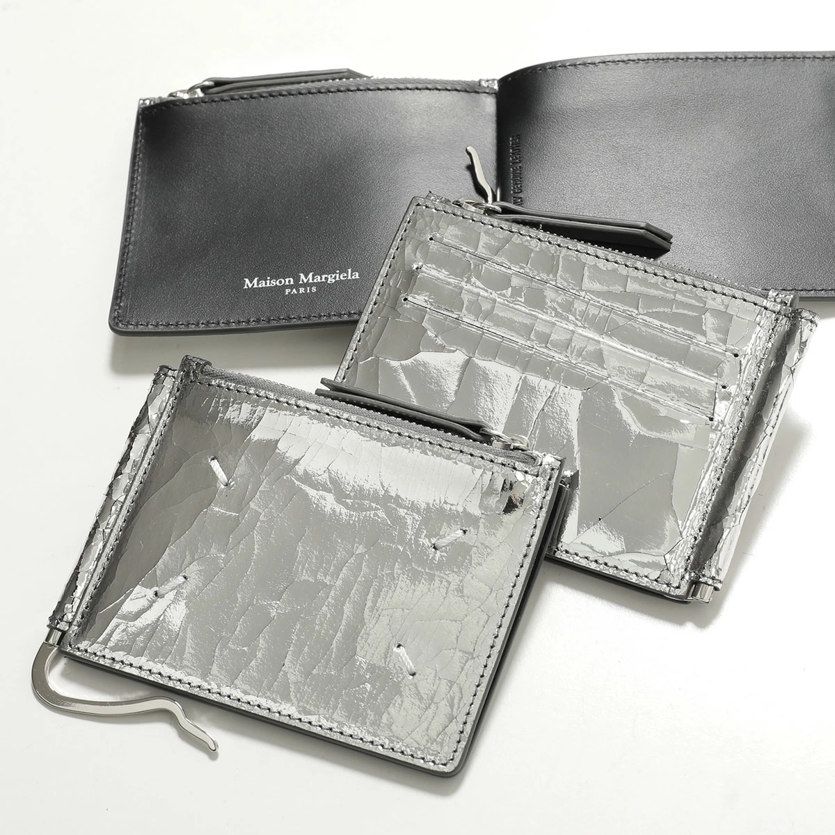 MAISON MARGIELA メゾンマルジェラ 二つ折り財布 SA1UI0024 P5016 メンズ ブロークンミラー マネークリップ クラックレザー 小銭入れあり ミニ財布 H7730
