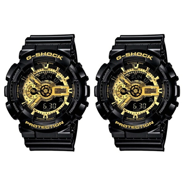 再入荷 カシオ 時計 ペアウォッチ 腕時計 手表 Gショック G-SHOCK ジーショック タフネスな二人 カップルおすすめペア 強い耐久性 アナデジ 黒金 ブラック×ゴールド GA-110GB-1A