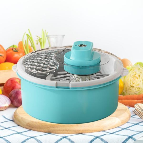 電気サラダドライヤー 家庭用サラダボウル フードストレーナー 野菜ドライヤー ブルー