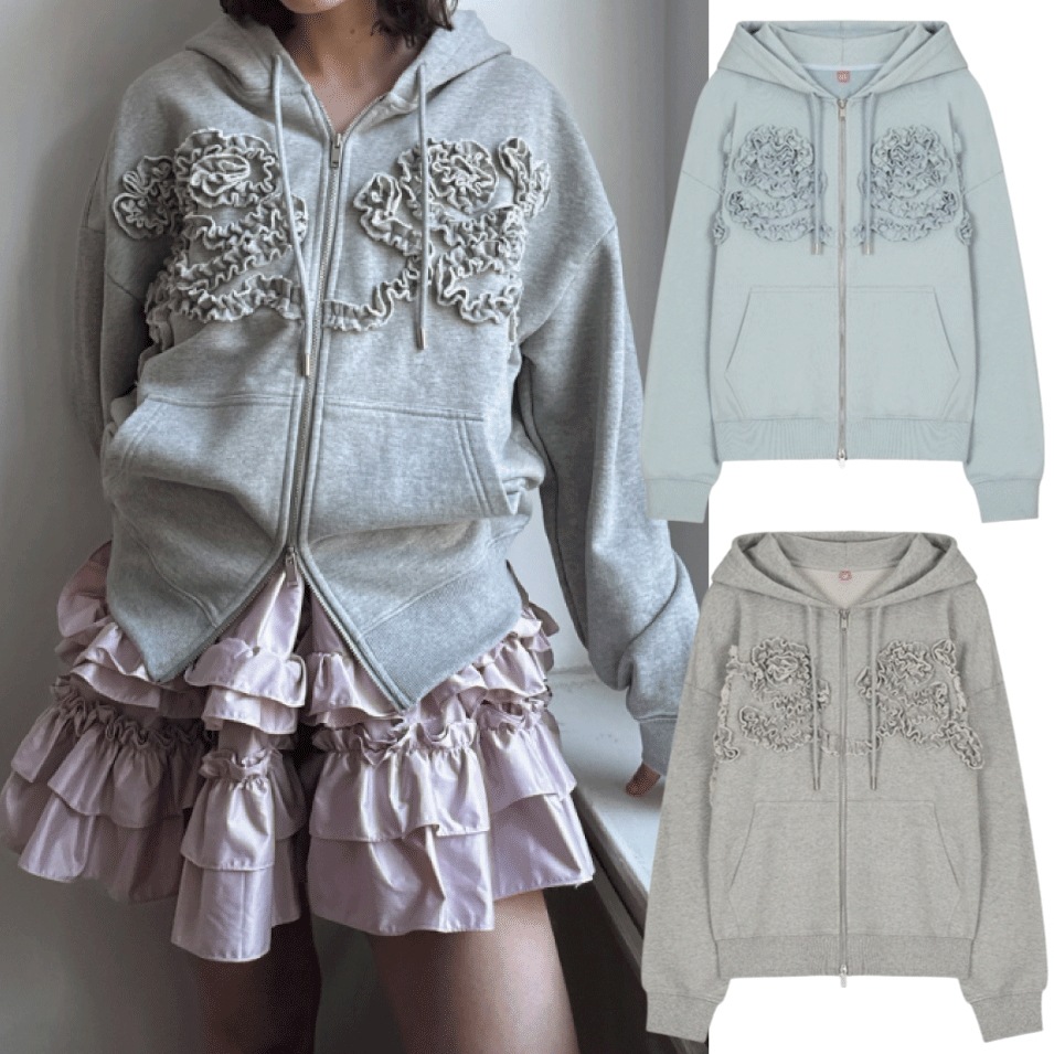 25SS Rose Frill Oversized-Fit Hooded Zip-Up (2 COLORS)