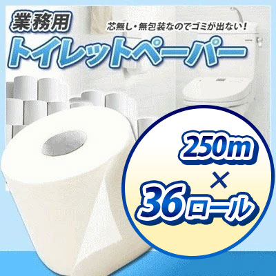 無包装業務用 トイレットペーパー 250m＊36ロール 紙幅107mm 標準の約5倍 超長巻き