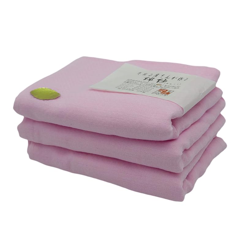 即納：日本製 コンパクトになる やわらか綿紗（ガーゼ）の大判（85ｃｍ×145ｃｍ） バスタオル 綿100％ 吸水速乾 2重ガーセ織り ３枚組（ピンク３枚）ギフトシール付