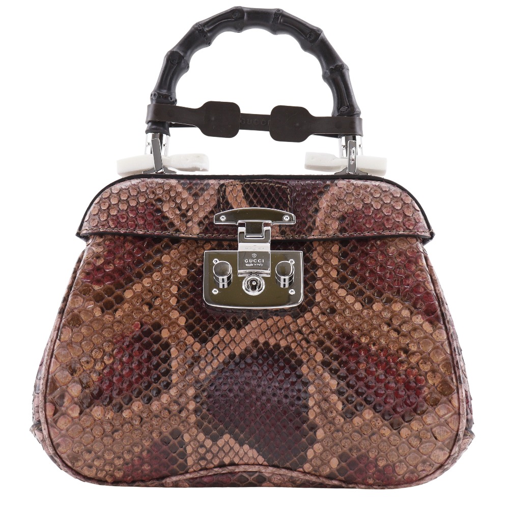 バンブー 2WAYショルダー 353522 ハンドバッグ パイソン 茶 レディース 中古品 A+ランク