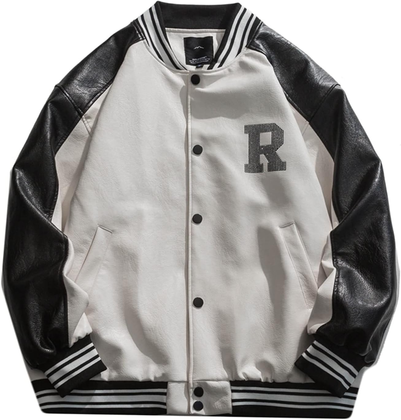 スタジアムジャンパー PU革 パッチワーク ジャケット メンズ 春秋冬 立ち襟 防風 保温性 カジュアル スタジャン バイカラー プリント アメカジ ライダース 通勤 通学 おおきいサイズ オシャレ