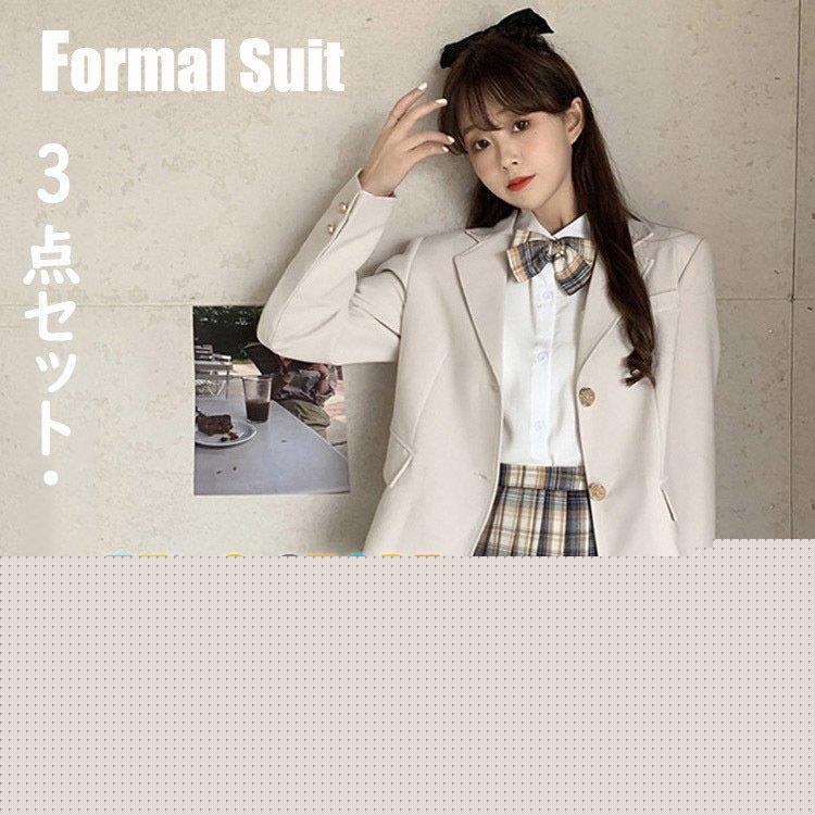 入学式 卒業式 スーツ 女の子 女子 高校生 スーツ チェック柄 ジャケット コート スカート ブラウス セットアップ 3点セット 可愛い 発表会 S M