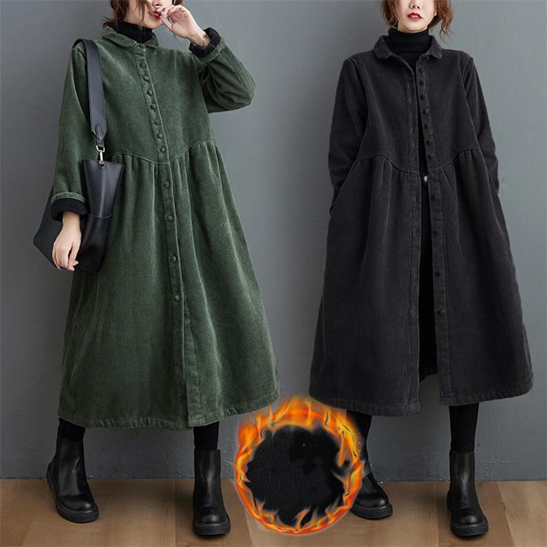 コーデュロイコートロングカーディガンオーバーサイズトップスレディース前開き無地折り襟304050カジュアルオシャレ