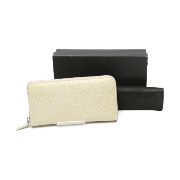 クロコダイルLB-5011 外ファスナーポケット付 マット ラウンドファスナー長財布 小銭入付 ベージュ