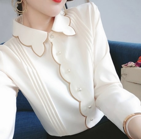 お上品長袖ブラウス トップス ブラウス ボタン 長袖 襟付き スリム Iライン ピンク ホワイト イエロー レッド ブルー 清潔感 お出かけ もて 爽やか かわいい 大人可愛い きれいめ