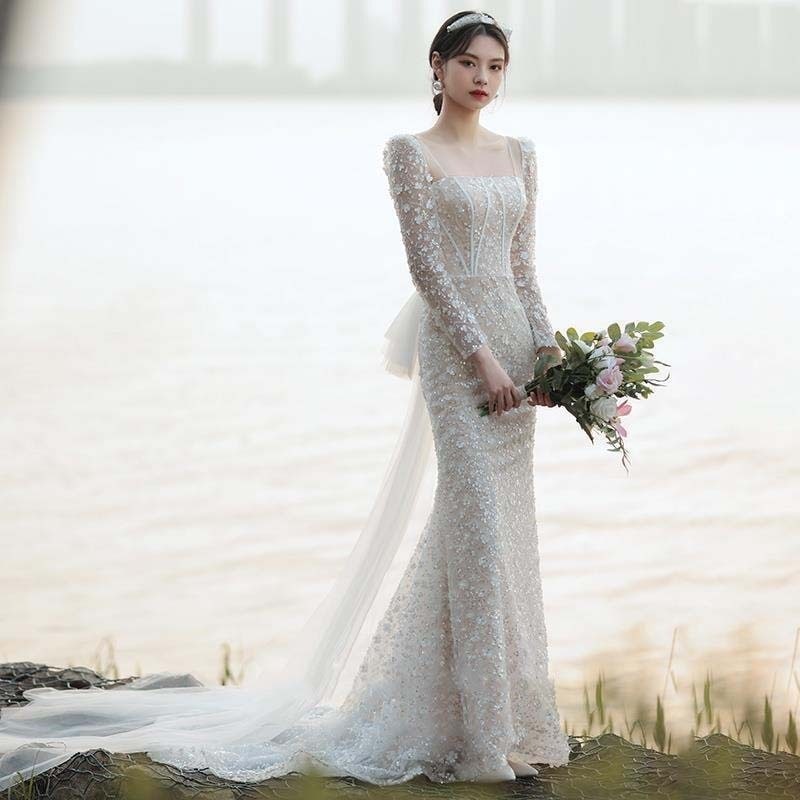 【高.品.質】2024 新作 高級感 気質 ワンピース 結婚式 ドレス 花嫁ロングドレス 結婚式ワンピース 韓国ファッション パーティードレス ウェディングドレス 白206