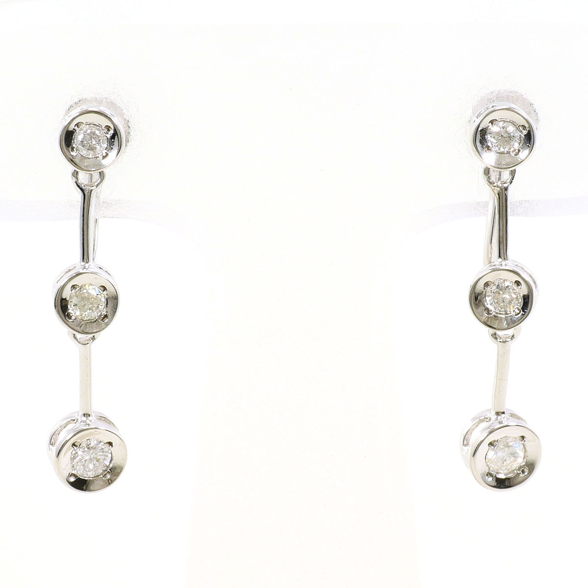 K14 14金 WG ホワイトゴールド イヤリング ダイヤモンド 0.10ct 総重量約1.6g 中古