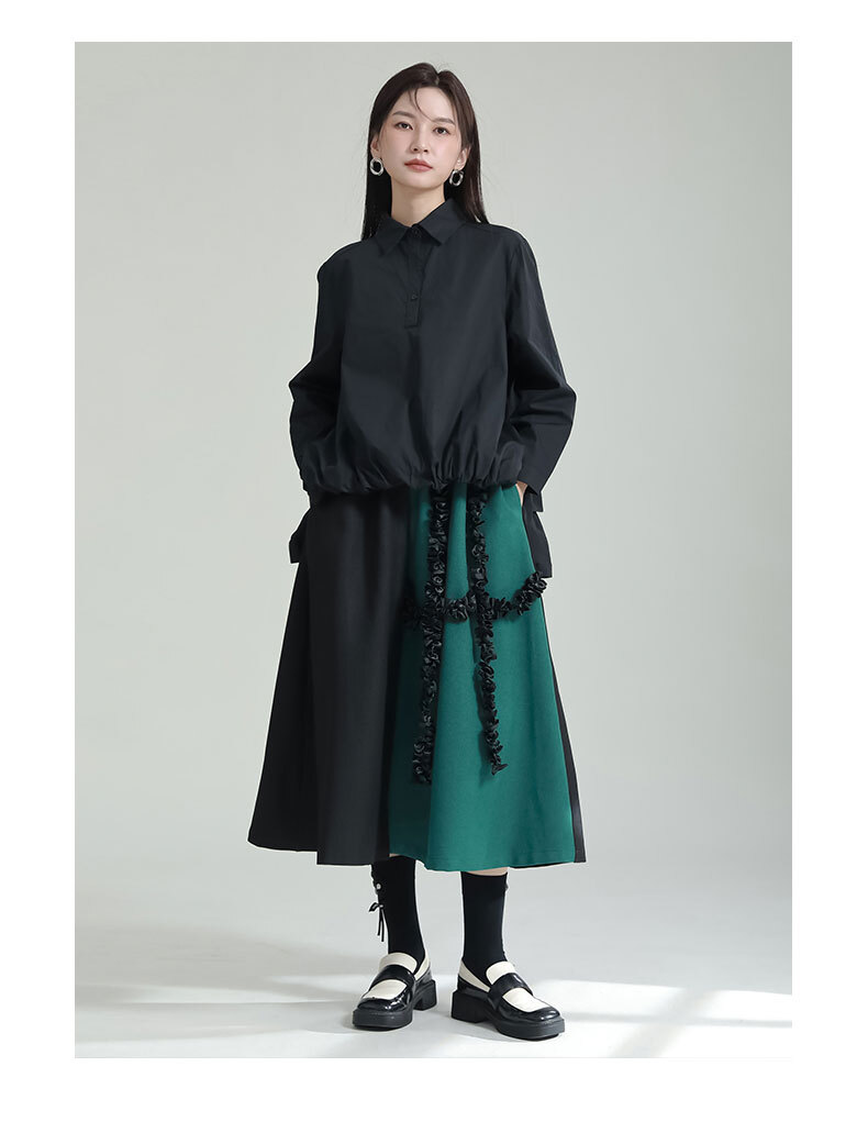 スカート フレア Aライン フレア バイカラー フリル 個性的 ミディアム丈 クラシック TKOR0015