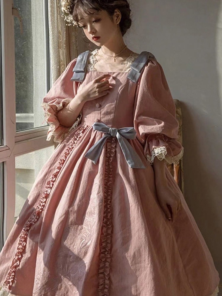 ピンクスカート 宮廷 ロリータワンピース 洋装 レトロ スカートフレンチ 逃げ姫 ピンク ロリータドレス