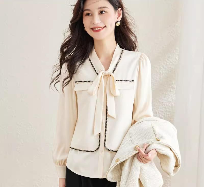 シフォンシャツ ブラウス レディース 春秋 上品 女性 カジュアル リボンタイ フェイク 長袖 Vネック シングルブレスト 通勤 オフィス 薄手 軽量 柔らかい トップス お腹カバー スリム 重ね着風 7,504円