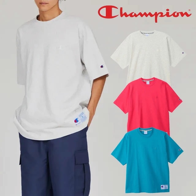チャンピオン Tシャツ メンズ C3-V331 ショートスリーブティーシャツ レディース アクションスタイル 半袖 ハーフスリーブ ロゴ 刺繍 ワンポイント ジョックタグ レトロ 綿100％ 灰 青