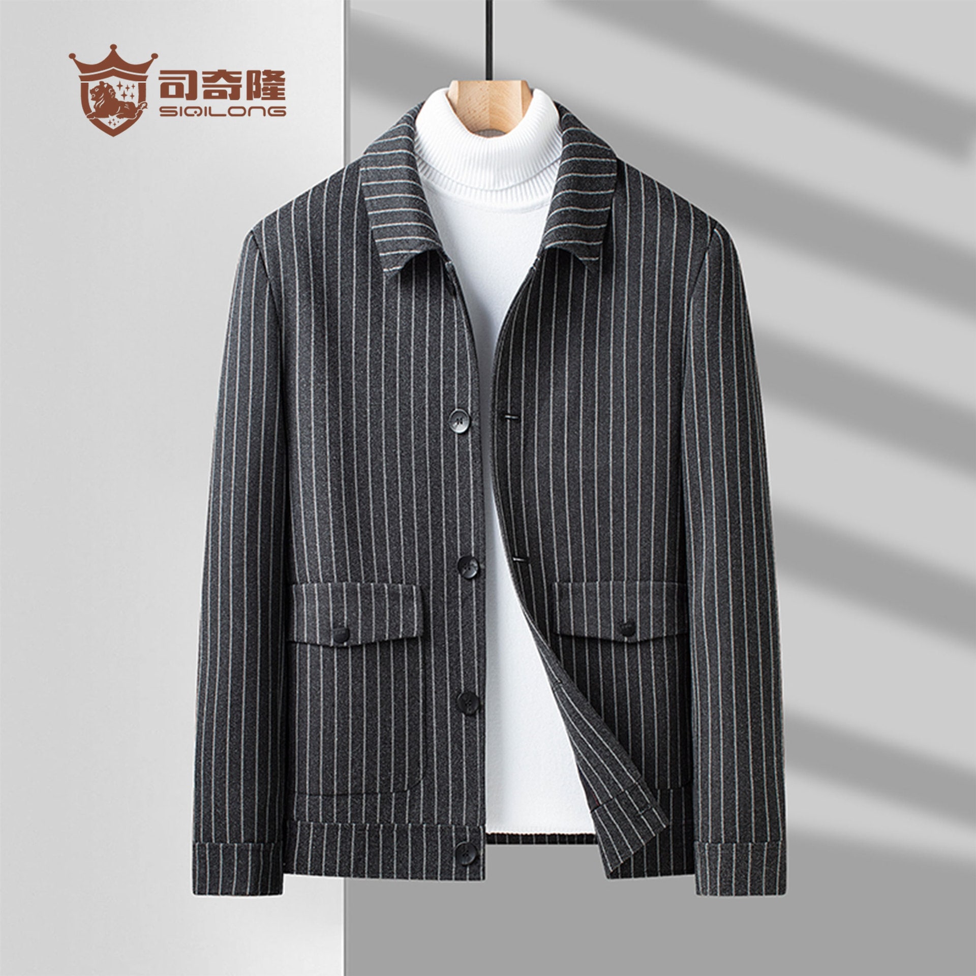 秋冬 防寒 大きいサイズ ジャケット メンズ 韓国ファッション アウター 通勤 かっこいい 30代40代50代60代男性用ジャケット秋春ファッション白黒ストライプ青年工装メンズコート