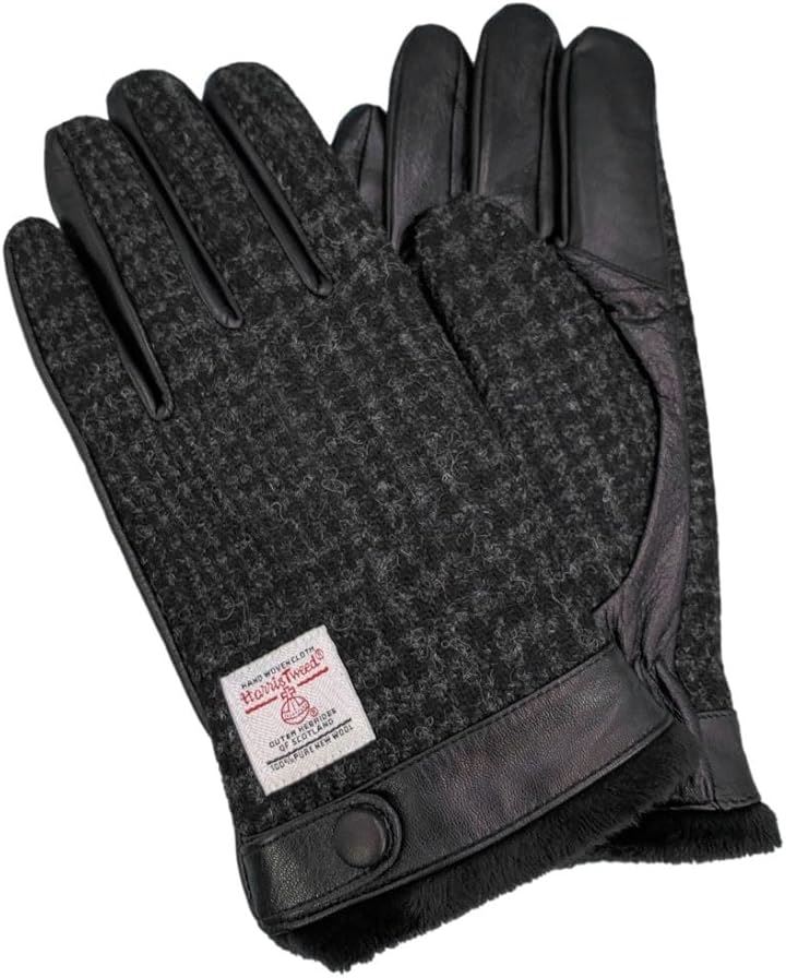 ハリスツイード HARRIS Tweed x羊革手袋 メンズ スマホ対応 裏ボア HBGL008 BKC(グレンチェック, 24cm)