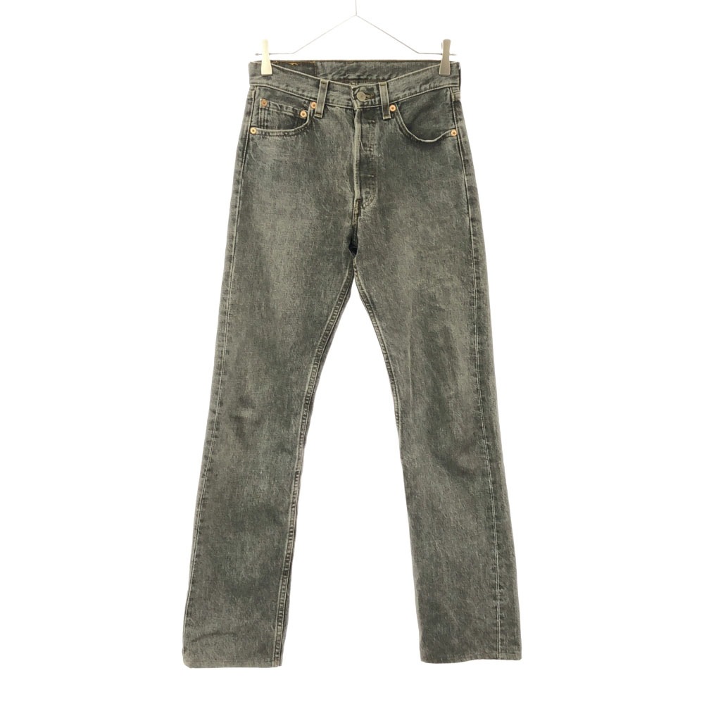 501 ロゴワッペン ストレートデニムパンツ 27 ブラック ボタンフライ メンズ