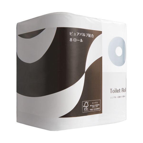 TANOSEE トイレットペーパーパルプブレンド シングル 芯あり 80m 1セット(96ロール:8ロール12パック)