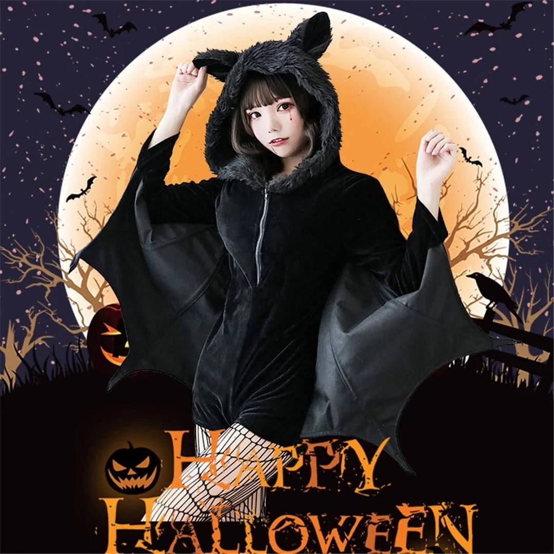 2024 短纳期 秋冬ハロウィン こうもり コスプレ 仮装 コスチューム 衣装 バンパイア M-3XL 大きいサイズ追加 服 フード付きパーカー かわいい
