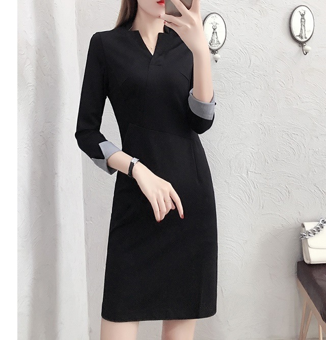 ドレス ワンピース レディース 大きいサイズ 袖あり Vネック ミニ 膝丈 フォーマル 上品 タイト セクシー 黒