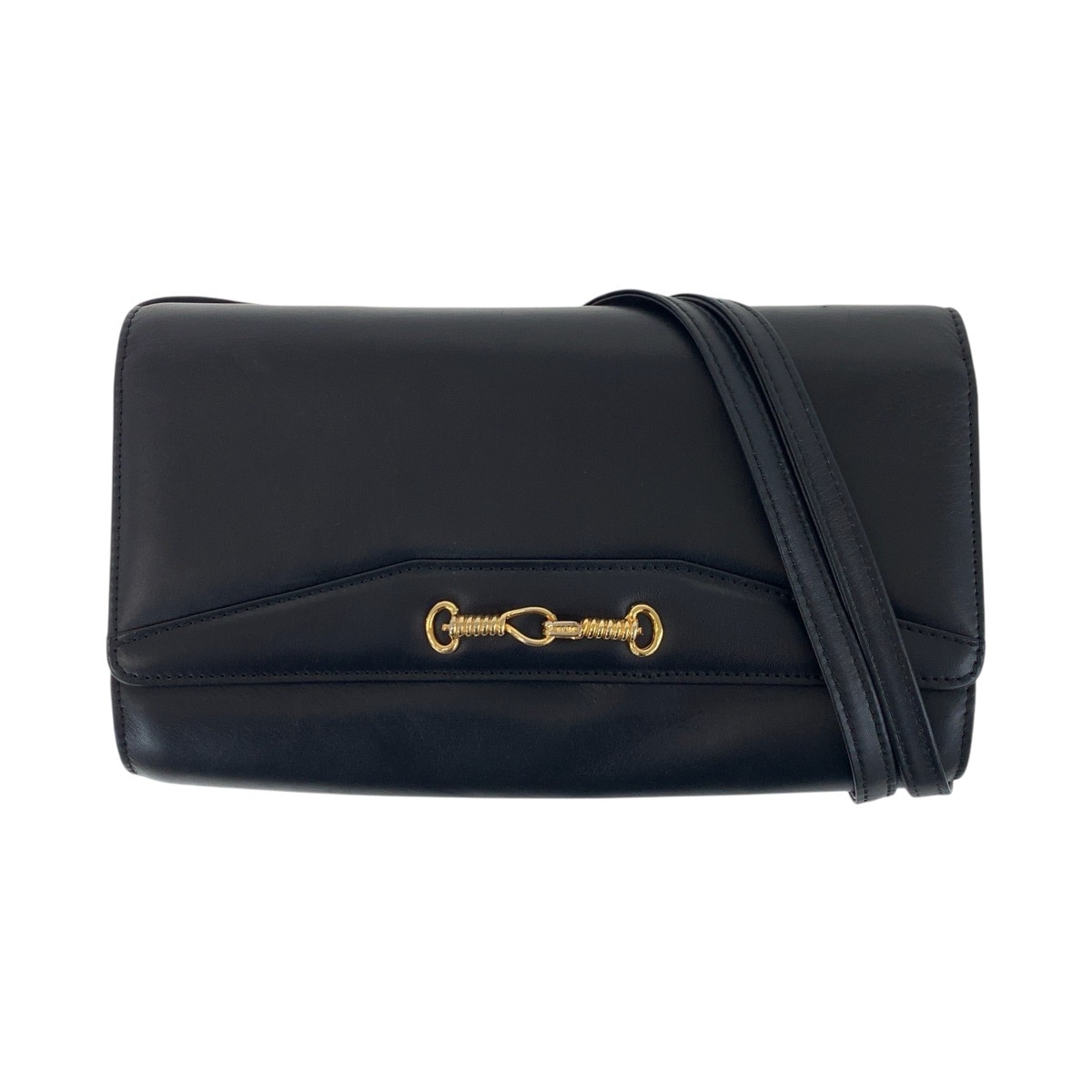 美品 ヴィンテージ ブラック 黒 ゴールド金具 レザー ショルダーバッグ クラッチバッグ 2way レディース 407530