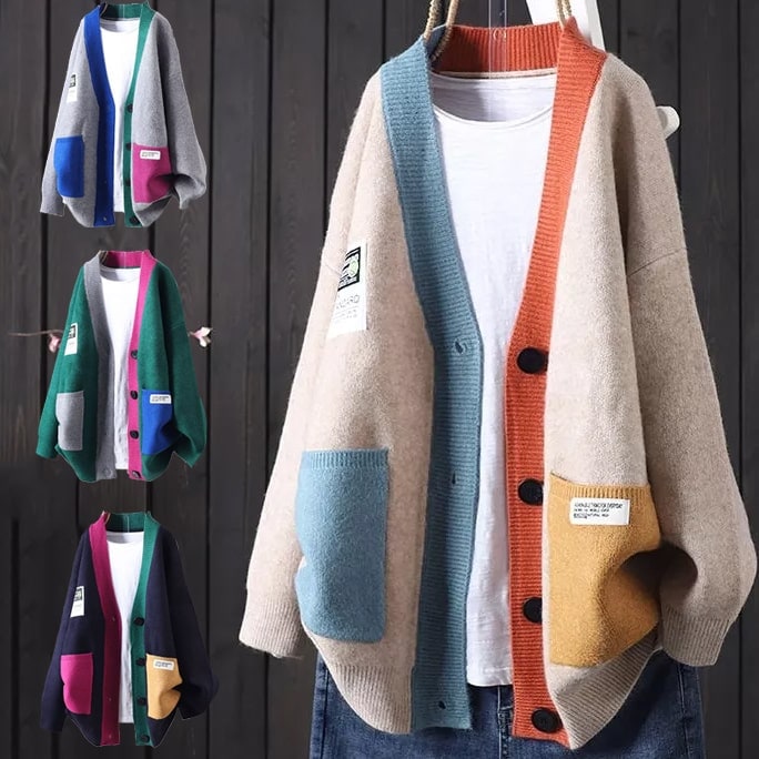 【今季注目】 絶対可愛い ファッション シングルブレスト 長袖 切り替え Ｖネック ニット カーディガン