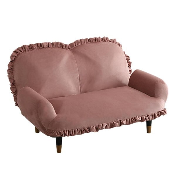 ホームテイスト SH-07-OKBF-2 大人かわいいインテリア フリル付きベロアソファ 2人掛け 【Chammy -チャミー-】 ピンク&ブラック メーカー直送