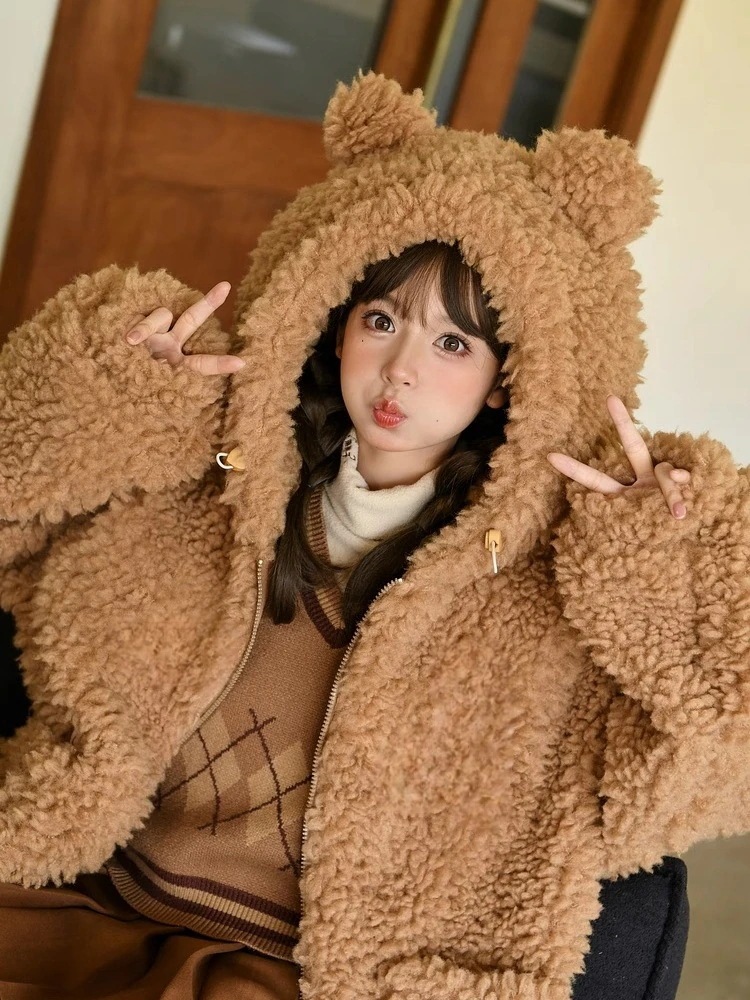 低価格の ラムウールクマの耳豪華な毛皮のコート女性のための 冬新しい