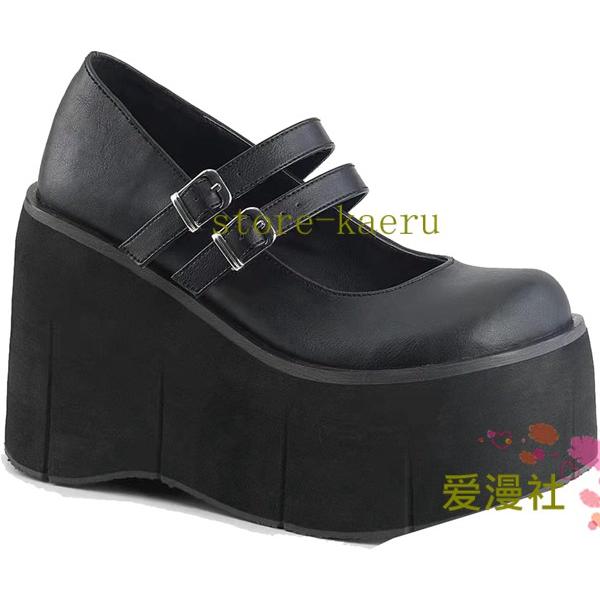 パンプス ロリータ靴 レディース メイド靴 パンク 厚底靴 プラットフォーム9cm お姫様風 原宿系 女の子 おでこシューズ ラウンドトゥ