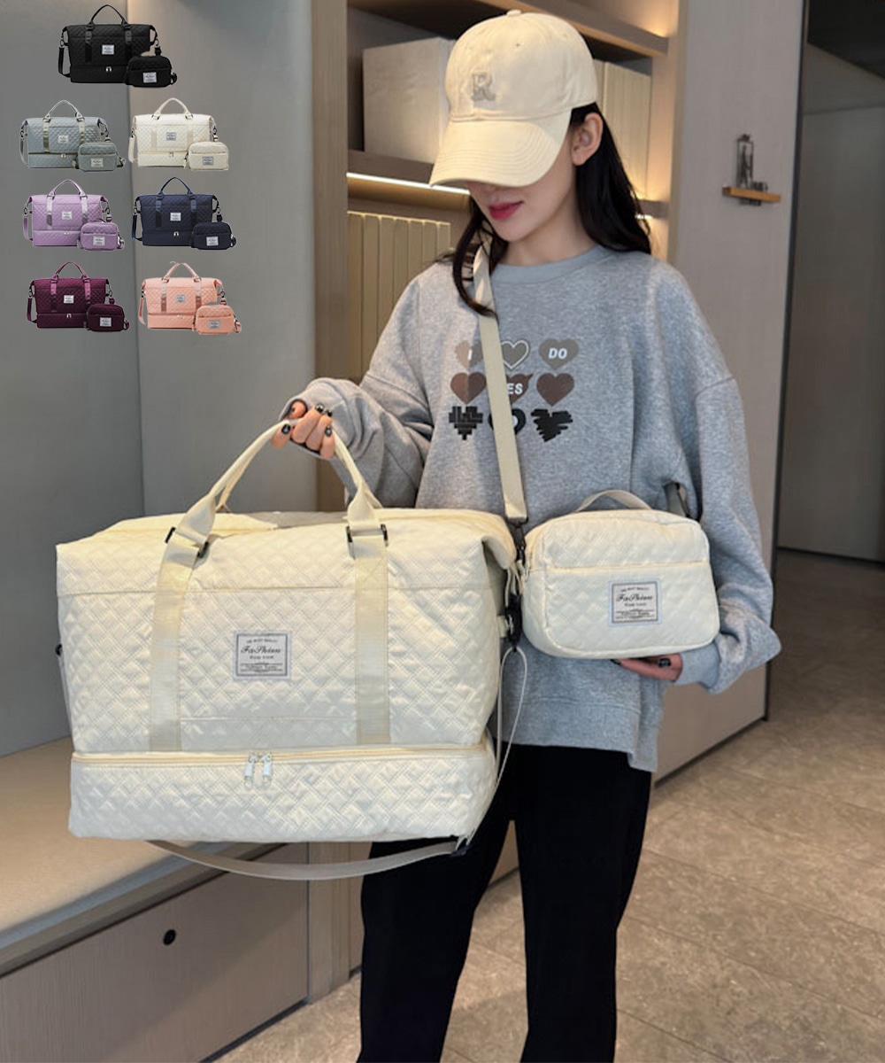 【日本倉庫即納】 ボストンバッグ ショルダーバッグ セット キルティング トラベルバッグ 2泊3日 キャリーケースバッグ 機内持ち込み キャリーオンバッグ 出張合宿 マザーズバッグ