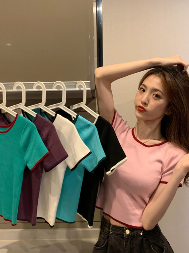 6色 春夏 半袖 Tシャツ レディース Ins風 タイト ショート丈 へそ出し ビスコース トップス レディース服