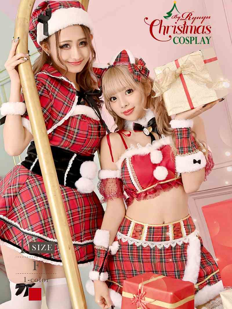 ネコ サンタ クリスマス チェック リボン ミニ チョーカー 可愛い セクシー ギャル Ryuyu