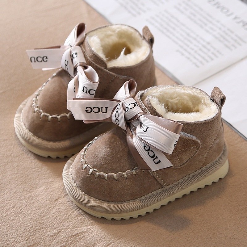 新着 ベビーシューズ1-3歳の赤ちゃんの綿靴冬女の子のリボン雪靴女0-3ショートブーツプラスの保温靴 ランドセル