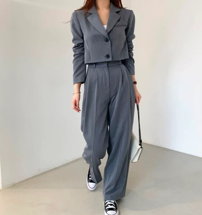 セットアップ レディース 韓国 スーツ ショートジャケット ワイドパンツ カジュアルスーツ 上下セット 6,528円