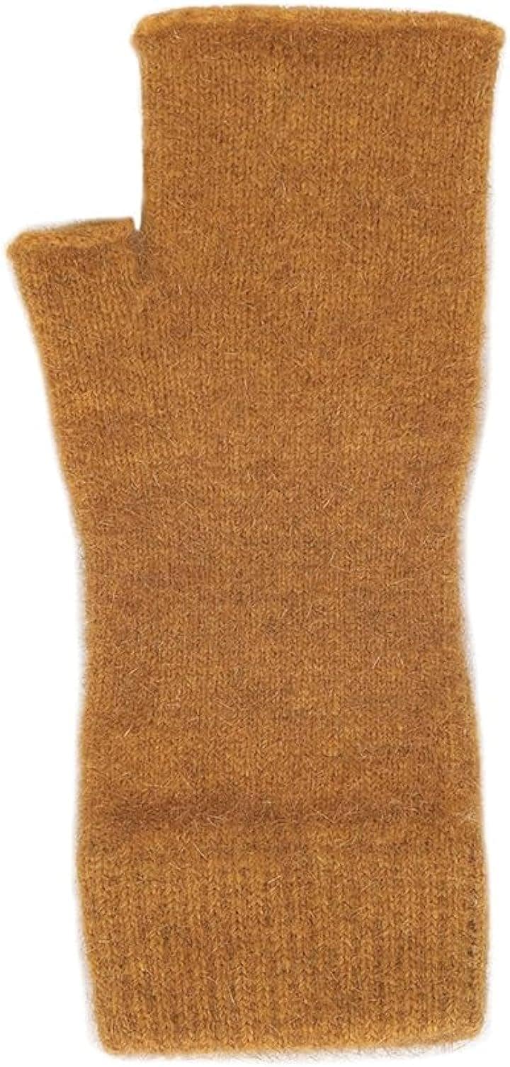 ポッサムメリノハンドウォーマー ウール手袋 ウールミトン 指空き手袋 タッチパネル対応 防寒 保温 冷え対策(マスタード, Free Size)