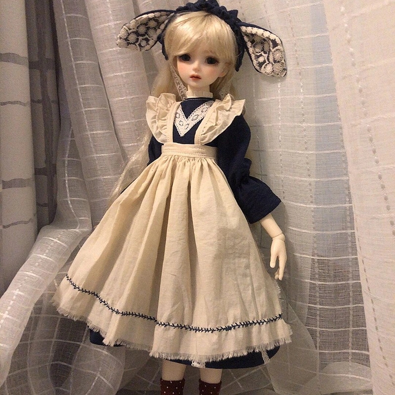 BJD ドール用衣装セット ドール 服 1/4 1/6 レトロドレス エプロン 髪飾り 幼SD/MSDサイズ球体関節人形用