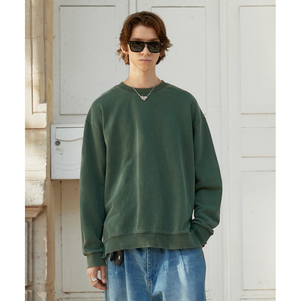 ミニマルプロジェクトピグメントテーピングスリットオーバーフィットスウェットシャツ (ブルーグリーン) MMT801