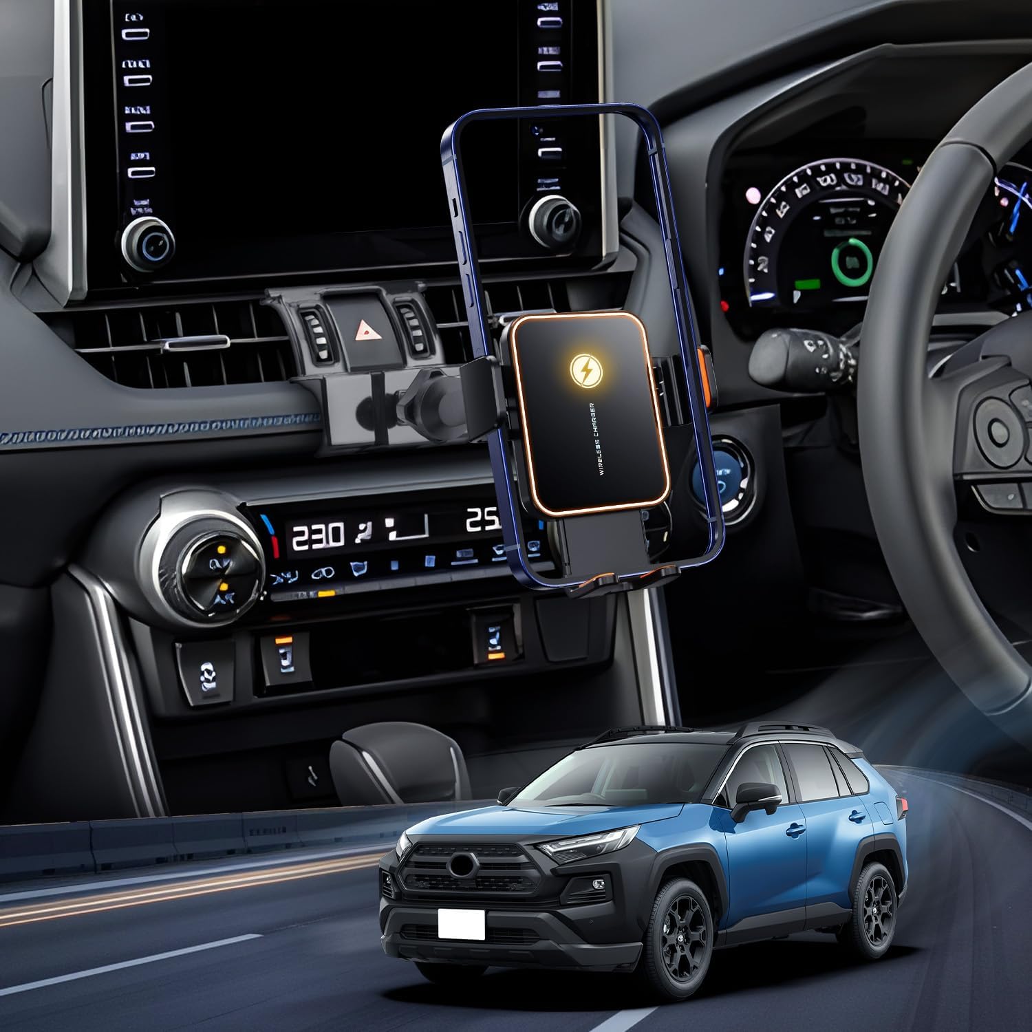 LUWU RAV4 スマホホルダー [最大15Wワイヤレス充電電動アームでスムーズロック(Xグレード以外対応可能)] らぶ4 アクセサリー ラブフォー カスタムパーツ