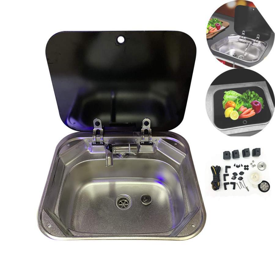 RVシンクキャンピングカーシンクRV旅行トレーラーキャンピングカー用の上部カバー付き折りたたみ式隠水栓