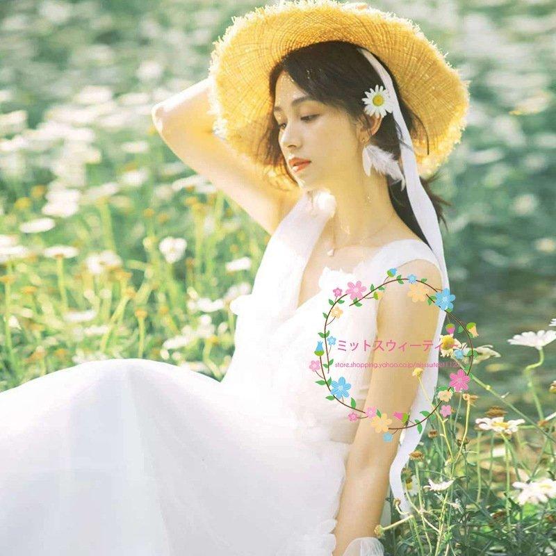 韓国ファッションホワイト ビーチ 旅行 ビーチフォトブライダル シンプル ウェデイングドレス チュールスカート ウエディング 撮影 挙式 花嫁ドレス 前撮り 春 夏 撮影