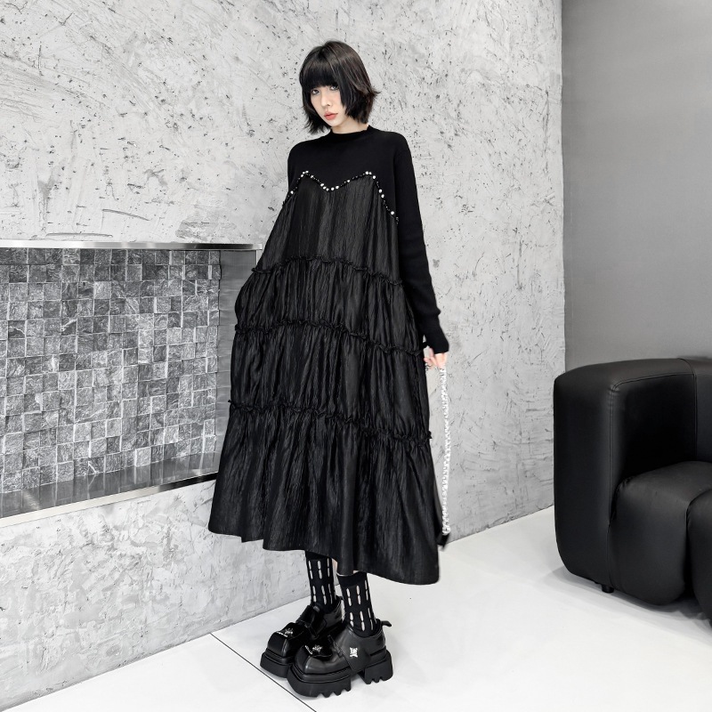 【J.Fashion】 2025秋 ニットドッキング ロングワンピース おしゃれ レディース ロングワンピース 関連商品購入可能 メガ割