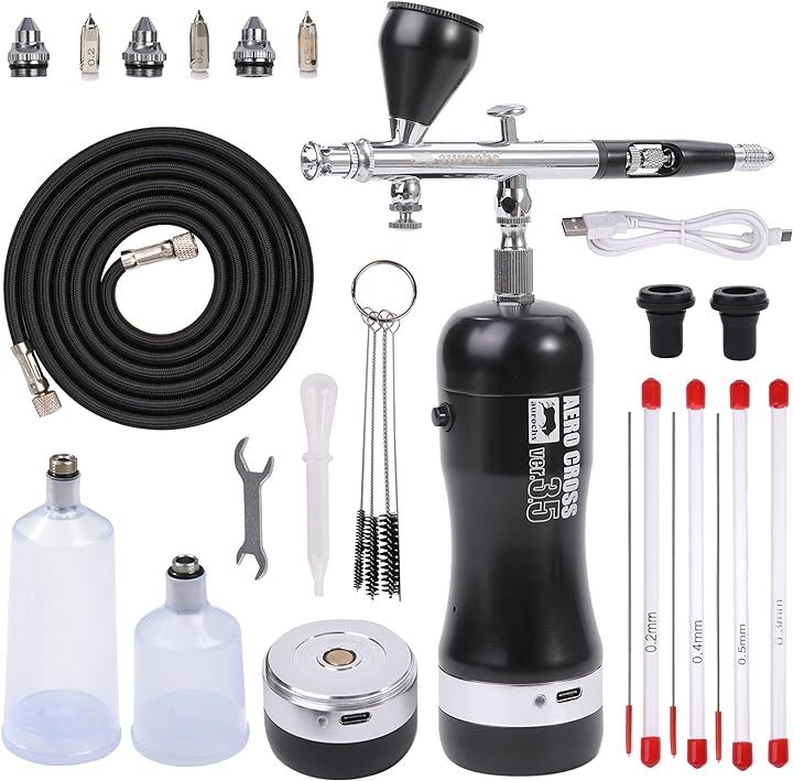 充電式 エアブラシ エアロクロス コードレス ver.3.5 ダブルアクション ハンドピース コンプレッサー USB type-C 小型 プラモ 模型 塗装 アート(ナイトブラック)