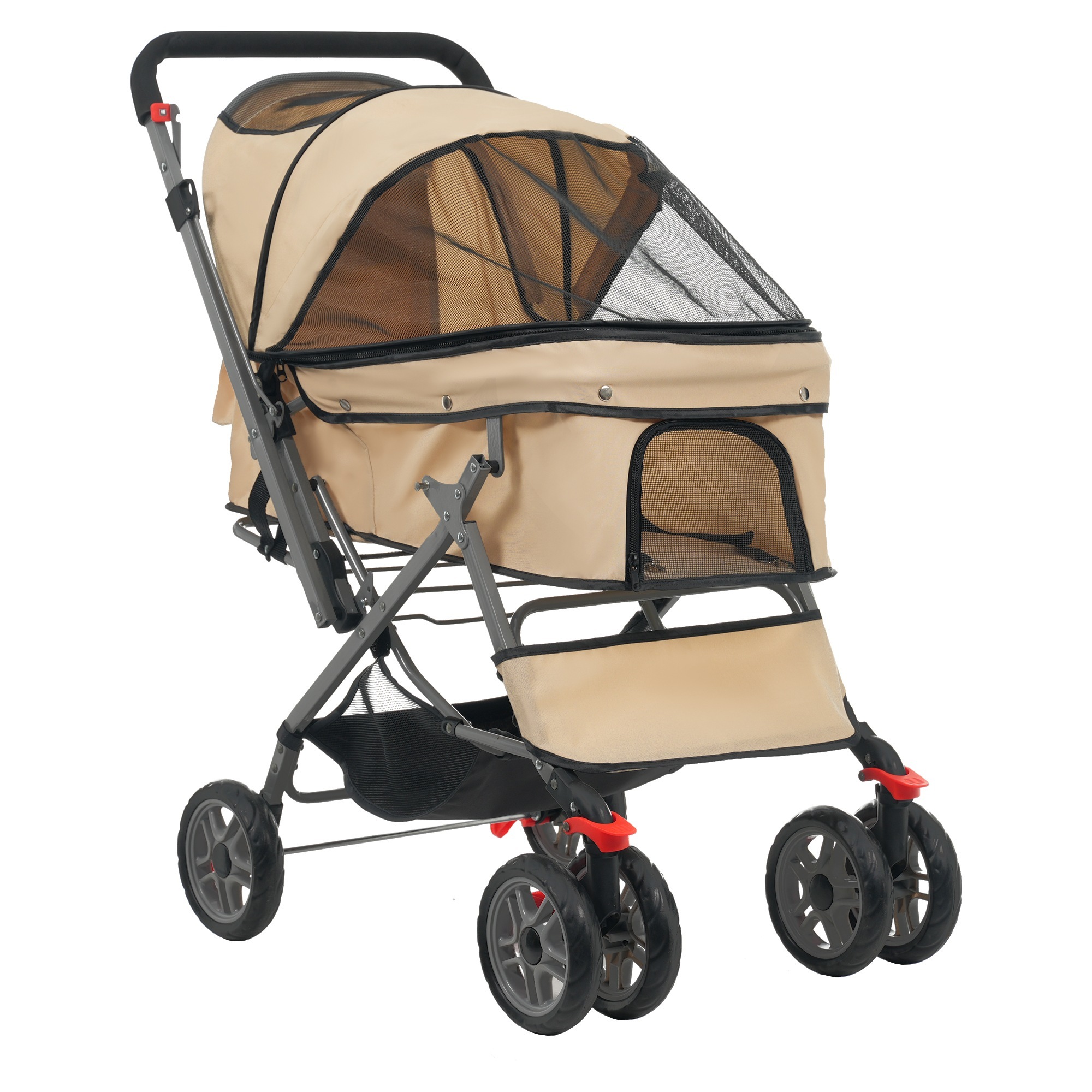 【178】ペットカート 対面式 折りたたみ 多頭 中型犬 小型犬 猫 2way 軽量 組立簡単 工具不要 介護用 ドッグカート ペットバギー 犬 猫 動物 ペット用品 【カーキ】